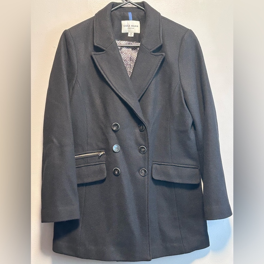 COPY - Woman’s Cole Haan Signature Black Double Breasted Wool Blend Coat     Si…